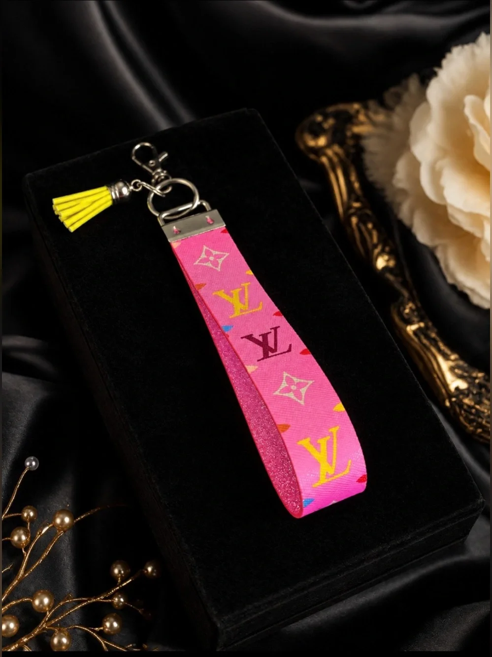 Pink LV Monogram Wristlet Keychain / Charm