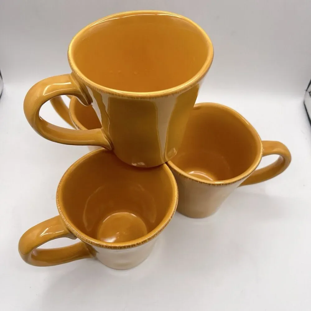 PIER 1 Earthware Elemental Coffee Mugs | Honey Color | 12 oz | Set of 4