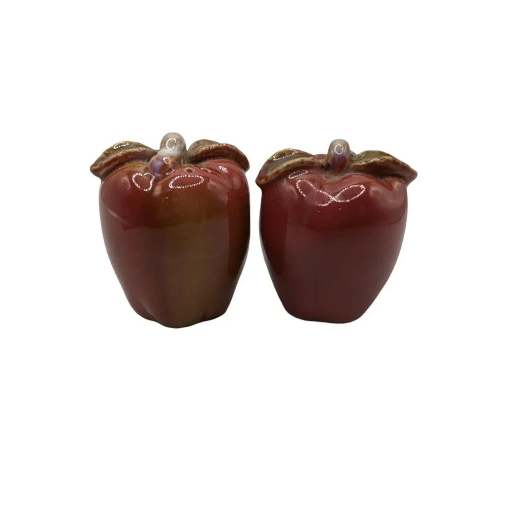 Vintage Red Apple Shaped Ceramic Salt & Pepper Shakers