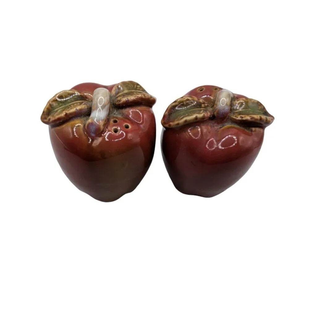 Vintage Red Apple Shaped Ceramic Salt & Pepper Shakers