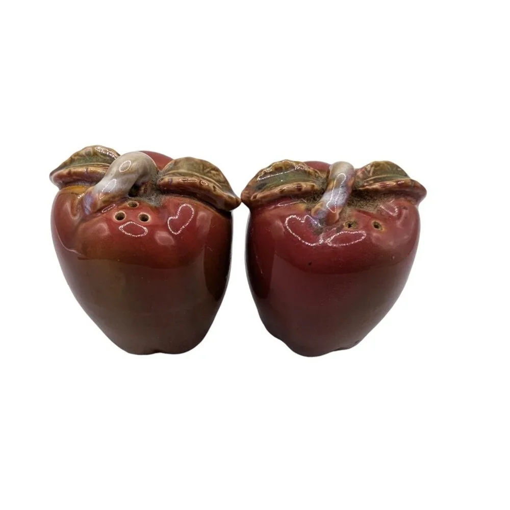 Vintage Red Apple Shaped Ceramic Salt & Pepper Shakers