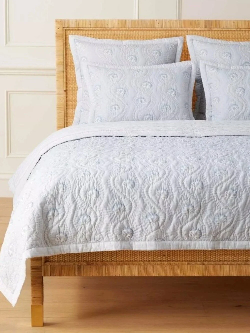 Fairhope Cotton Voile Coverlet By Serena And Lily, Sky Sz Q + BONUS SHAM!