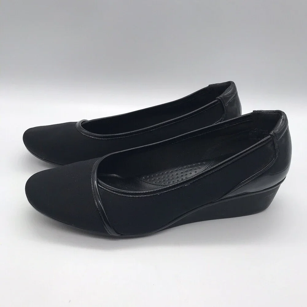 C.P. Company Women's size 9W Black on Black Fabric & Patent Wedge Comfort Shoes