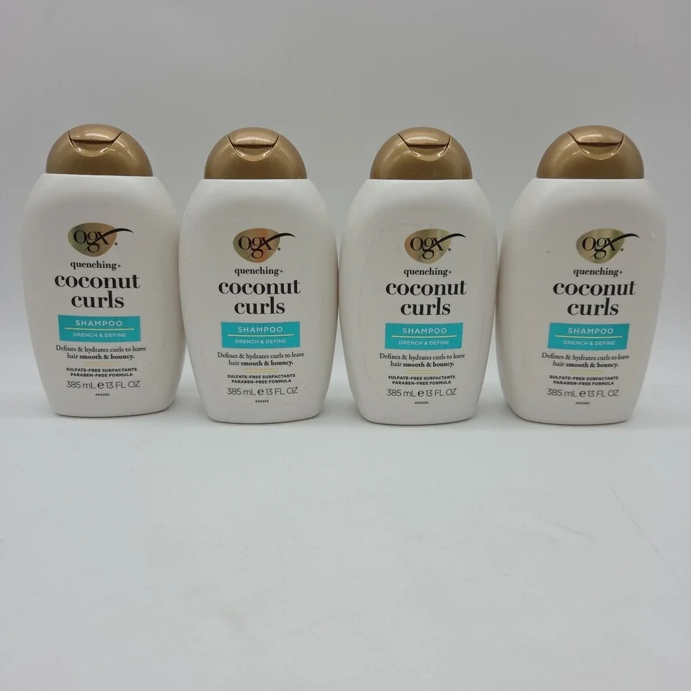 NEW Lot Of 4 OGX Quenching + Coconut Curls Shampoo Sulfate- Free Hydrates 13oz