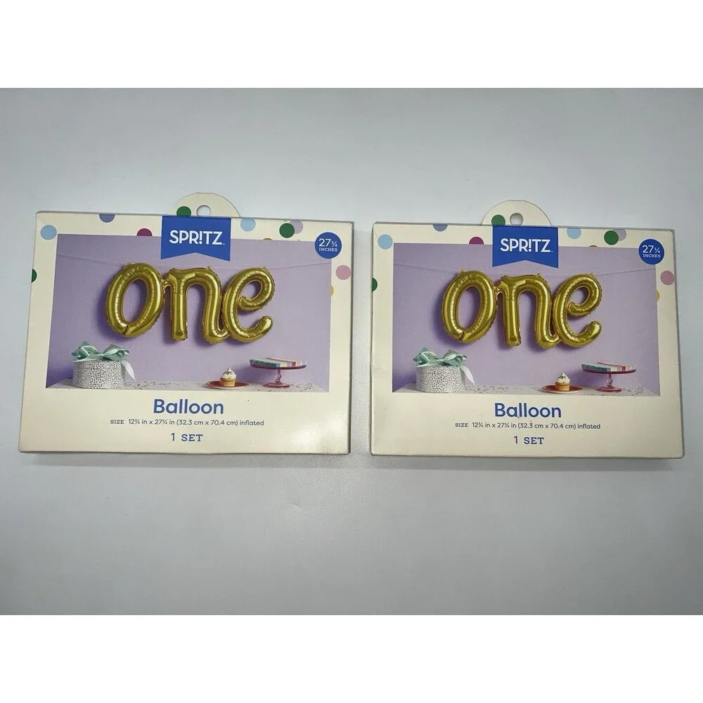 2 Packs of Spritz “one” Spellout Mylar Balloon Kits for 1st Birthdays in Gold