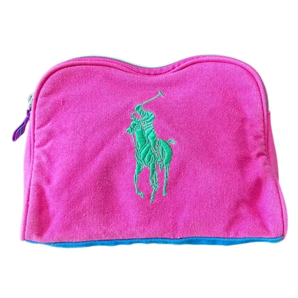 Ralph Lauren Fragrances Toiletry Cosmetic Bag Canvas Large Green Polo Pony Logo