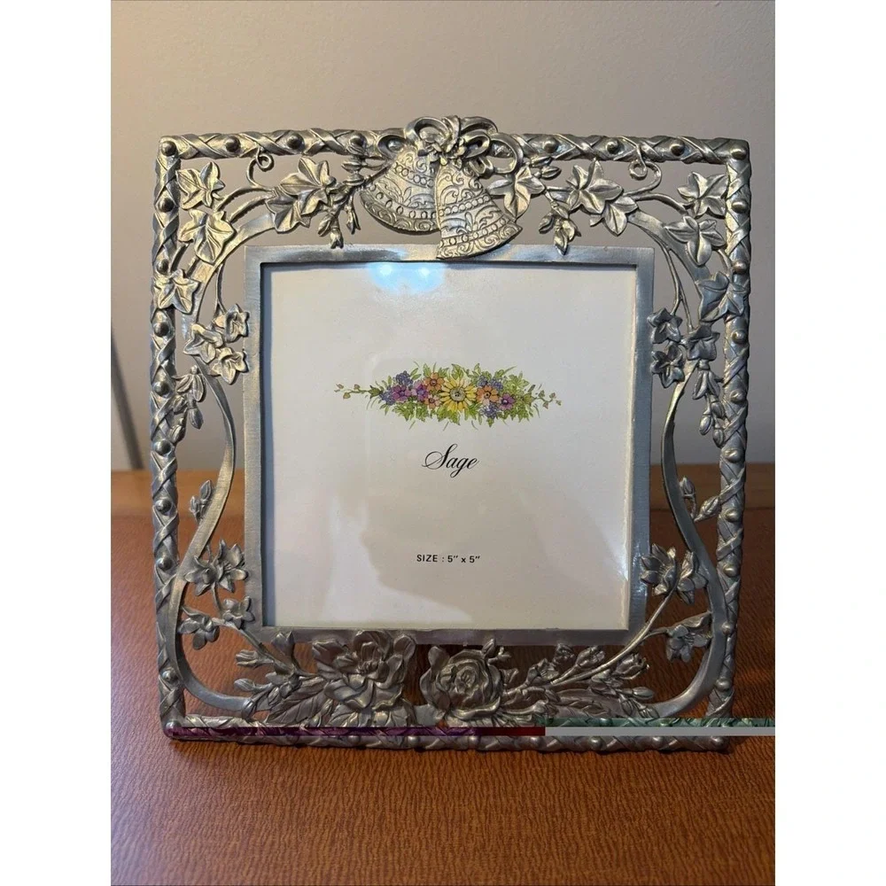 VTG Weston Gallery Silver Cast Metal Wedding Picture Frame 5x5 Photo
