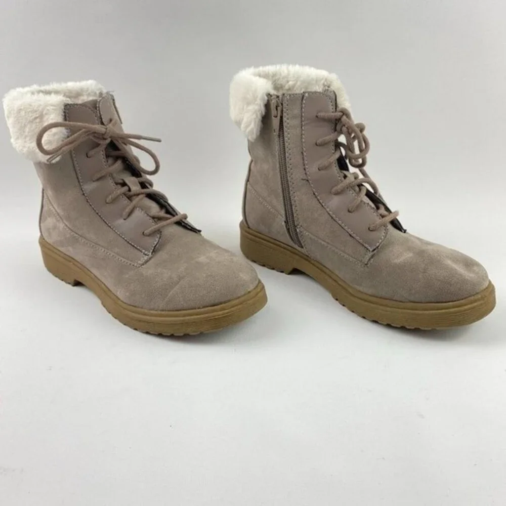 Gap Ankle Combat Boots Girls Size 4 Faux Fur Zip Up Casual Outdoors