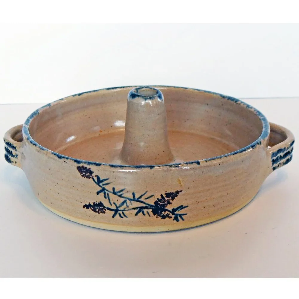 Vintage Artisan Pottery Chicken Cooker Seagrove NC Ceramics Pine cone and needle
