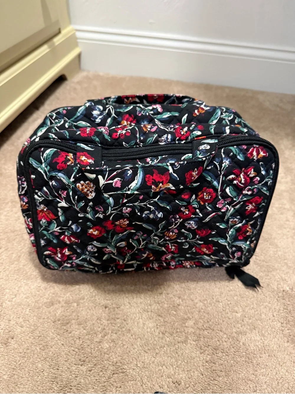 Vera Bradley Quilted Floral Cosmetic Case - Black with Red & Green