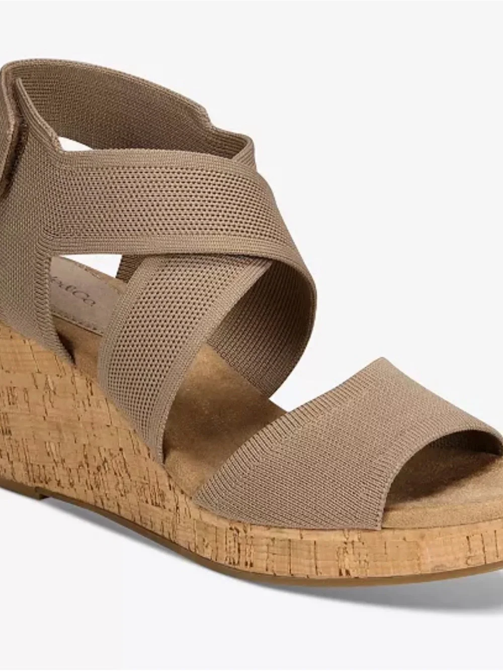 Style & Co. Taupe Elastic Strappy Cork Wedge Sandal