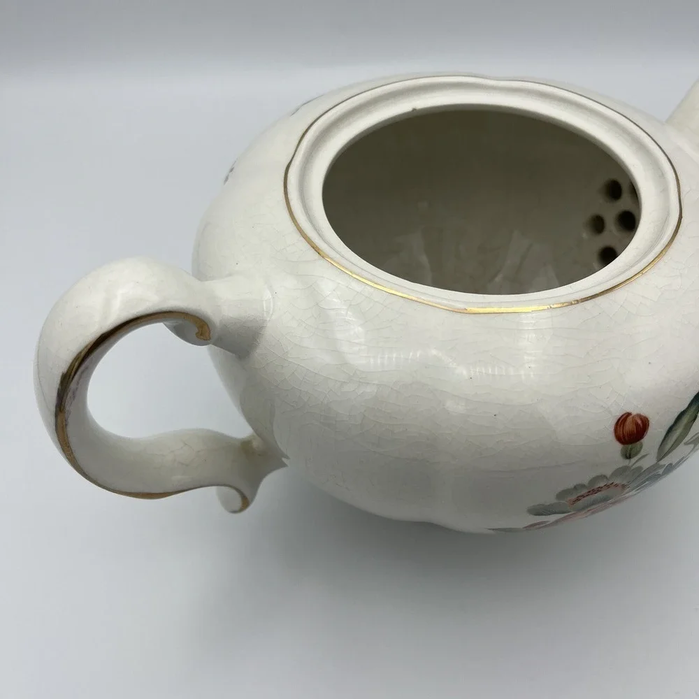Vintage Ellgreave Wood & Sons Teapot Lid Floral Gold Trim Heatmaster England 4 C