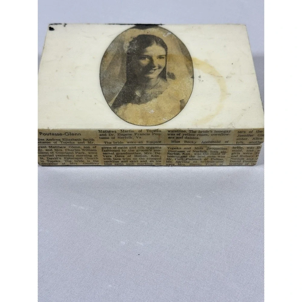 Antique Wood‎ Decoupage Bride/Announcement Hinged Box