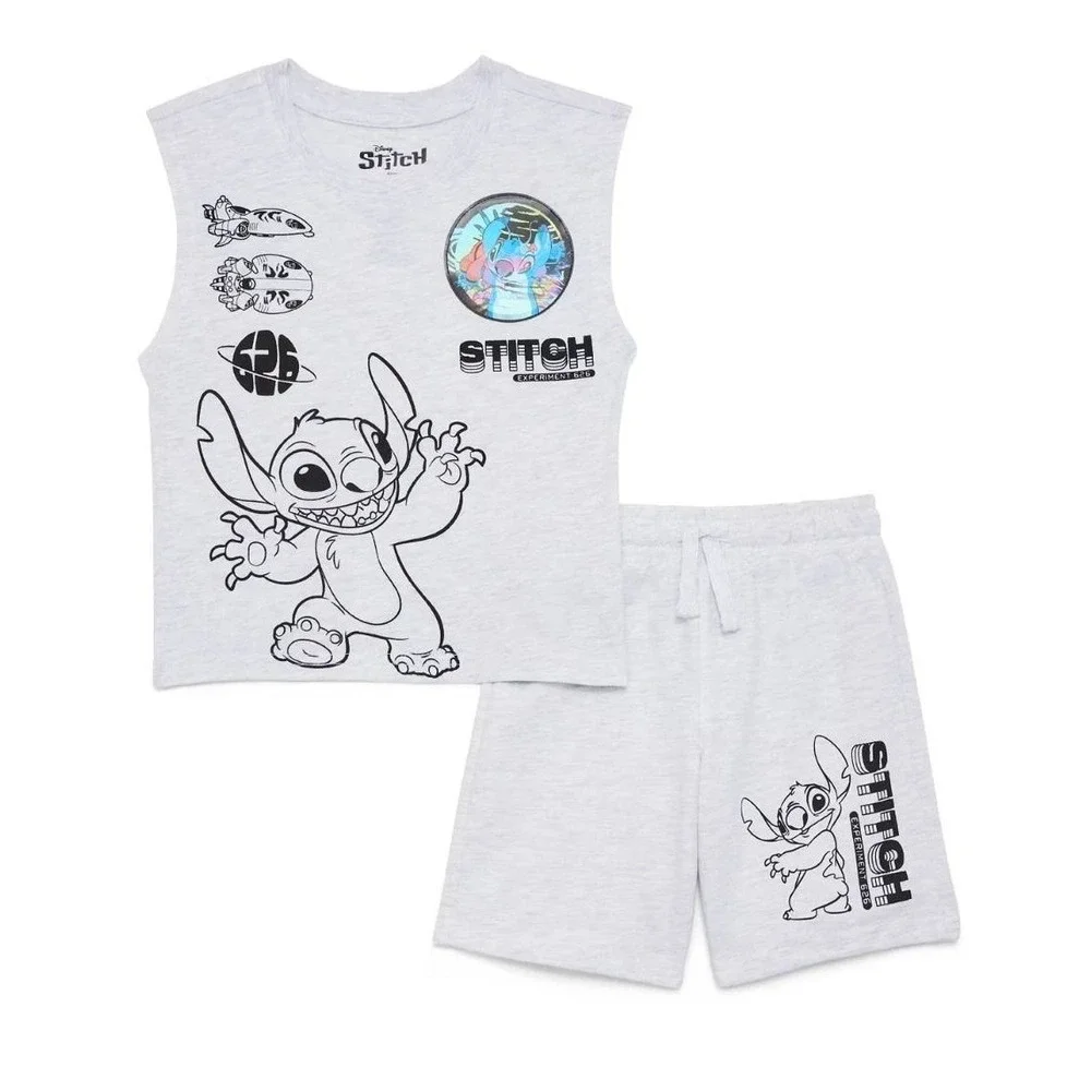 Disney Stitch Muscle Tank & Shorts Set Heather‎ Gray Kids 2pc Outfit 4T