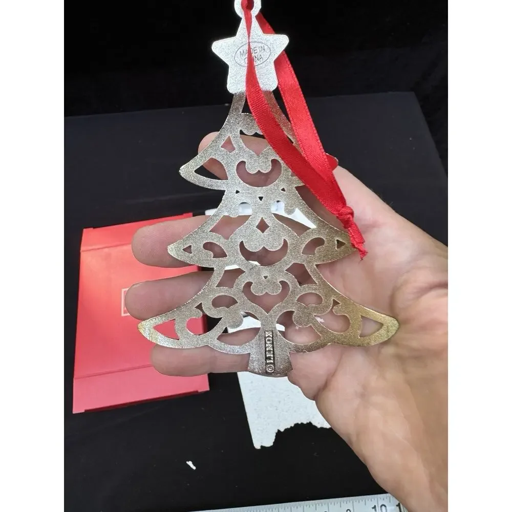 Lenox Sparkle And Scroll SILVERPLATED JEWELED Christmas Tree Ornament MIB -S1T