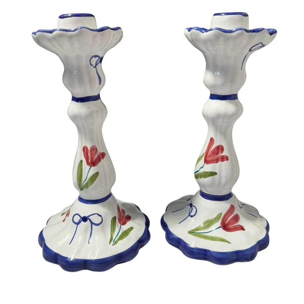 2 Hand Painted‎ Italian Ceramic Candle Holders 9