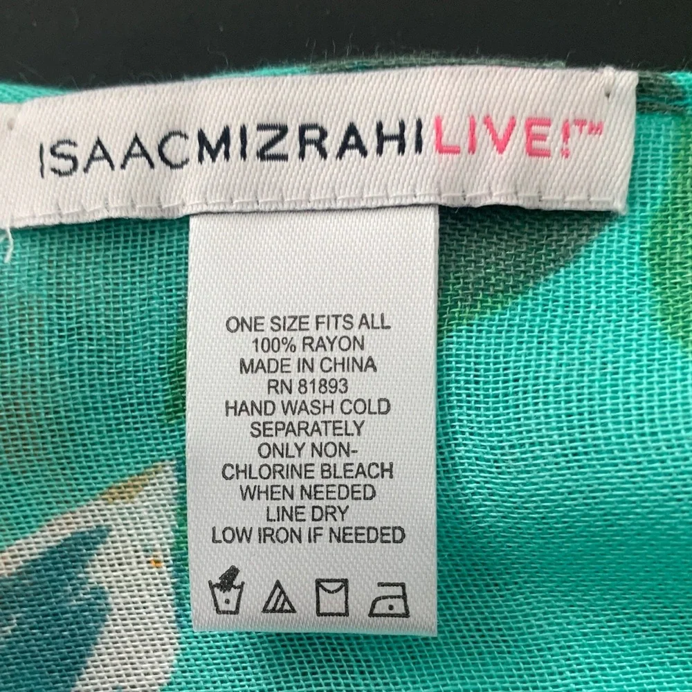 Isaac Mizrahi Vibrant Floral Scarf - Aqua and Tangerine