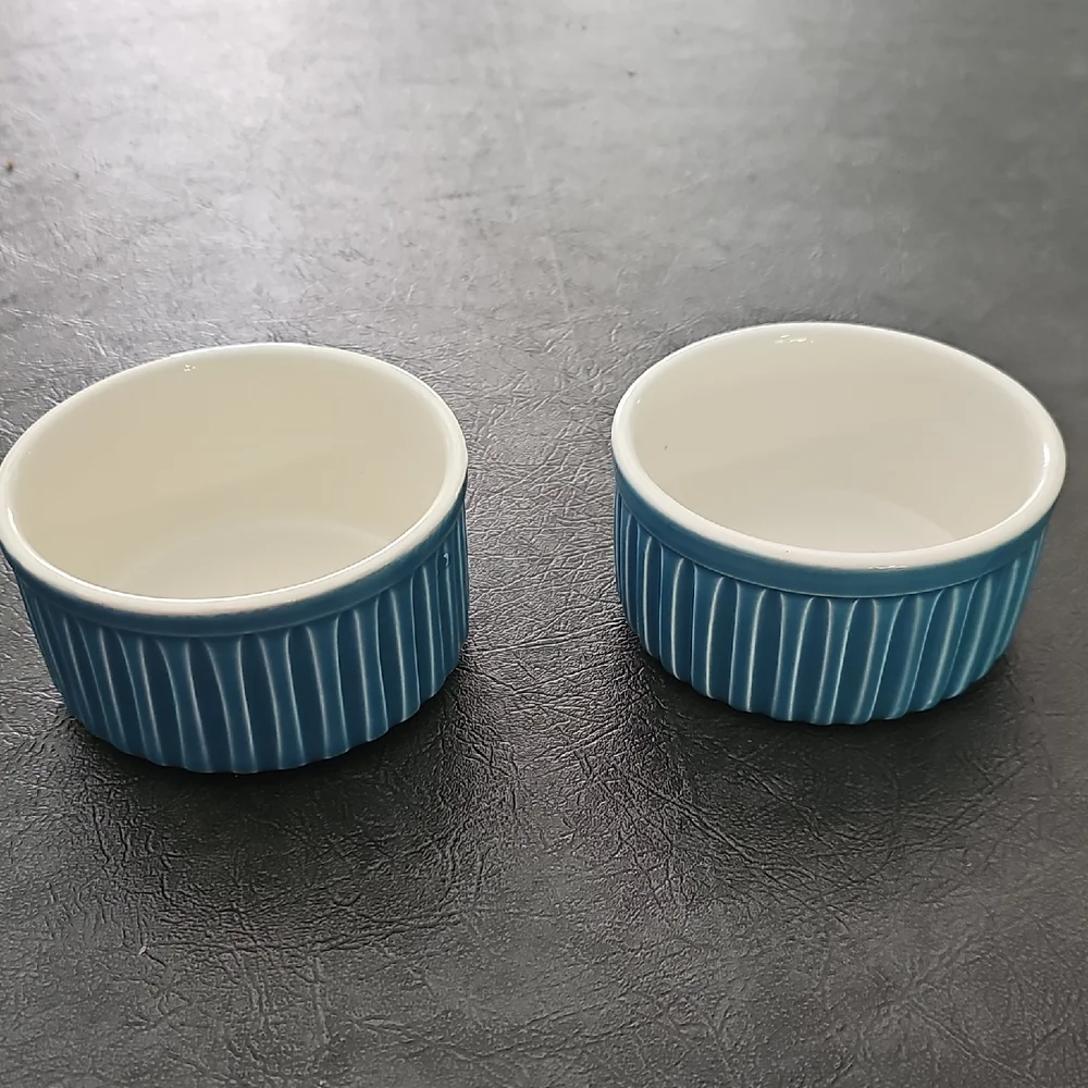 Blue and White Ceramic Ramekin Bowls