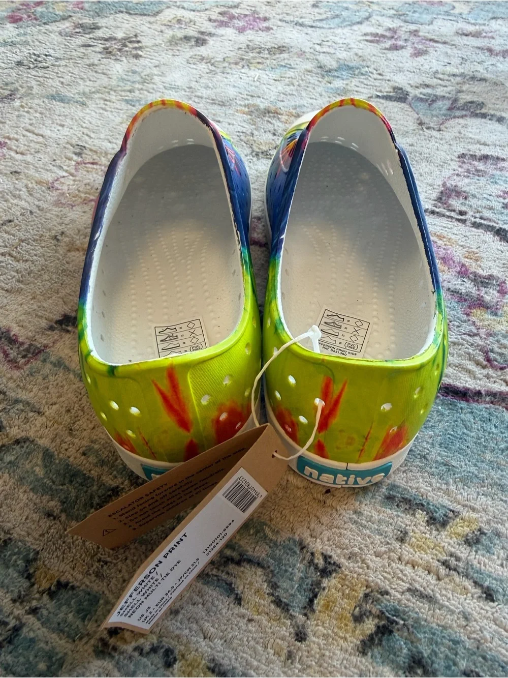 Native Jefferson Print Kids Junior 3 Neon Multi Tie Dye Slip On Shoes NWT