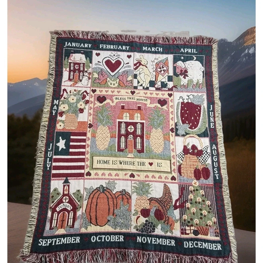 ❤️Home Is Where the Heart Is Woven Calendar Throw Blanket 45 × 58  Double‑sided