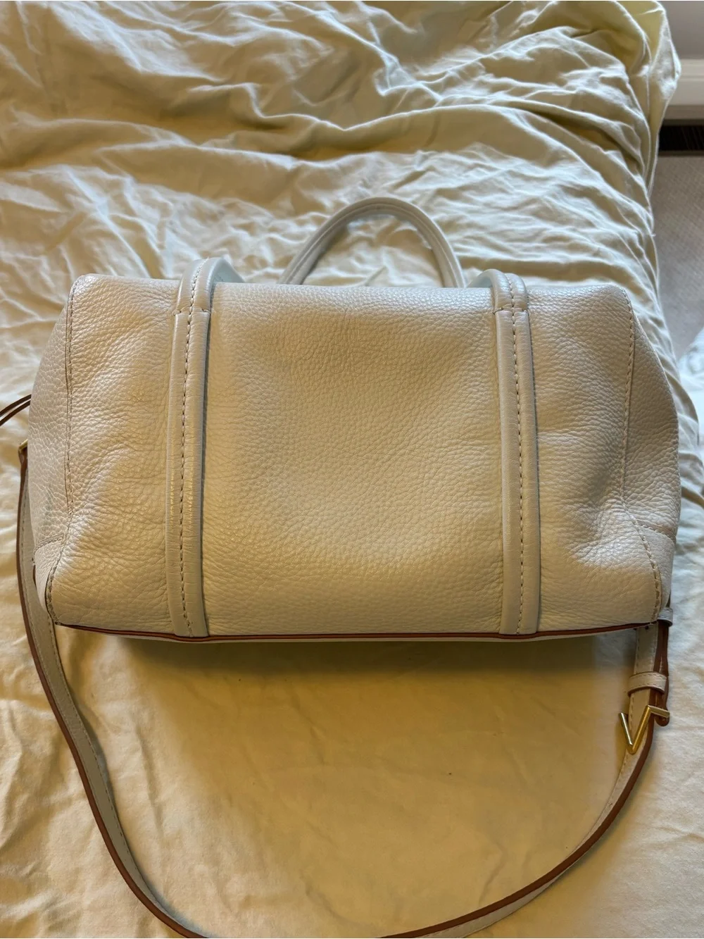 Vera Bradley White Leather Mallory Satchel Purse w Shoulder and Crossbody Straps