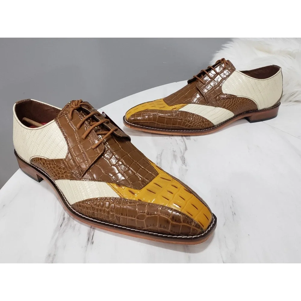 NEW NO BOX SIZE 13 WIDE Stacy Adams Tristano Men's Oxford‎ BROWN TAN white croc
