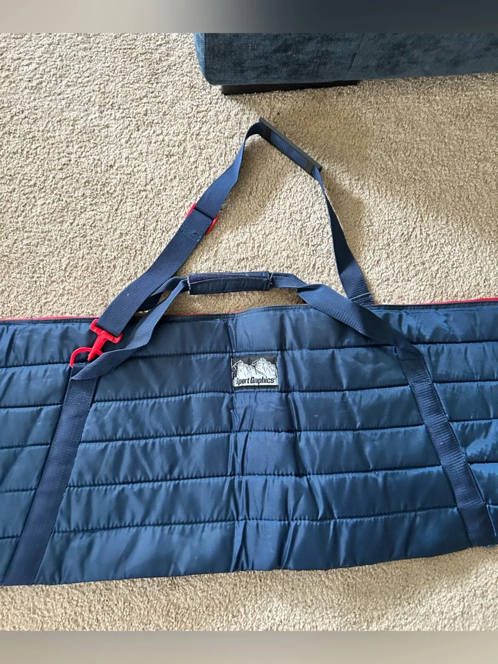 Sport graphics vintage ski travel bag with handles navy turquoise red