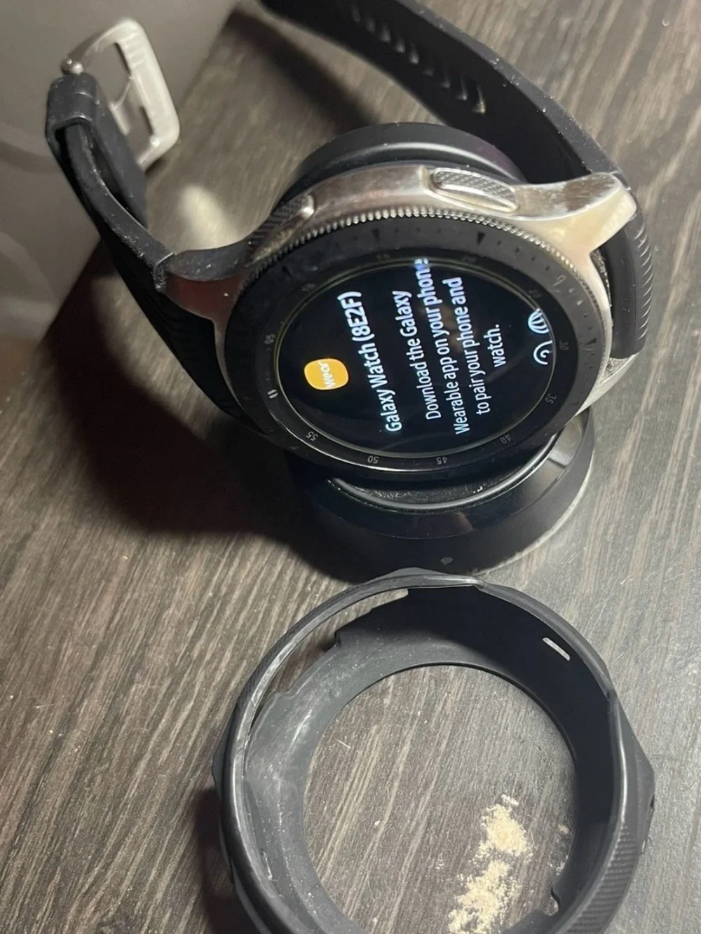 Samsung Black Galaxy Watch with Charging Dock and Silicone Case