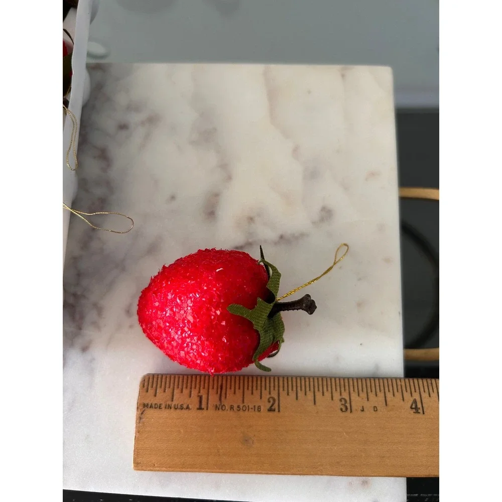 Vintage Sugared Strawberry Ornaments Set of 12 Red Faux Fruit Made in Taiwan