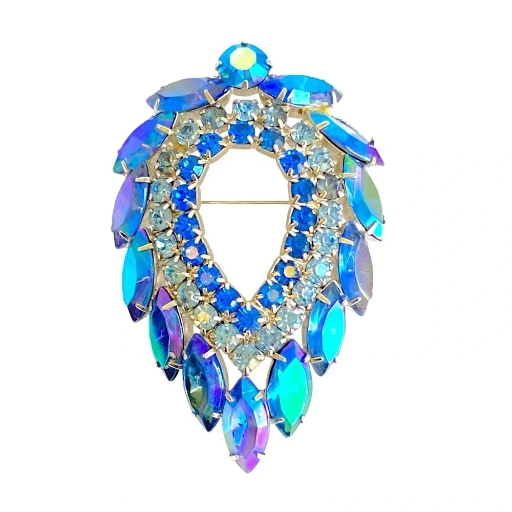 Aurora Borealis Blue Rhinestone Brooch Sarah Coventry Juliana D & E‎ Vintage Pin