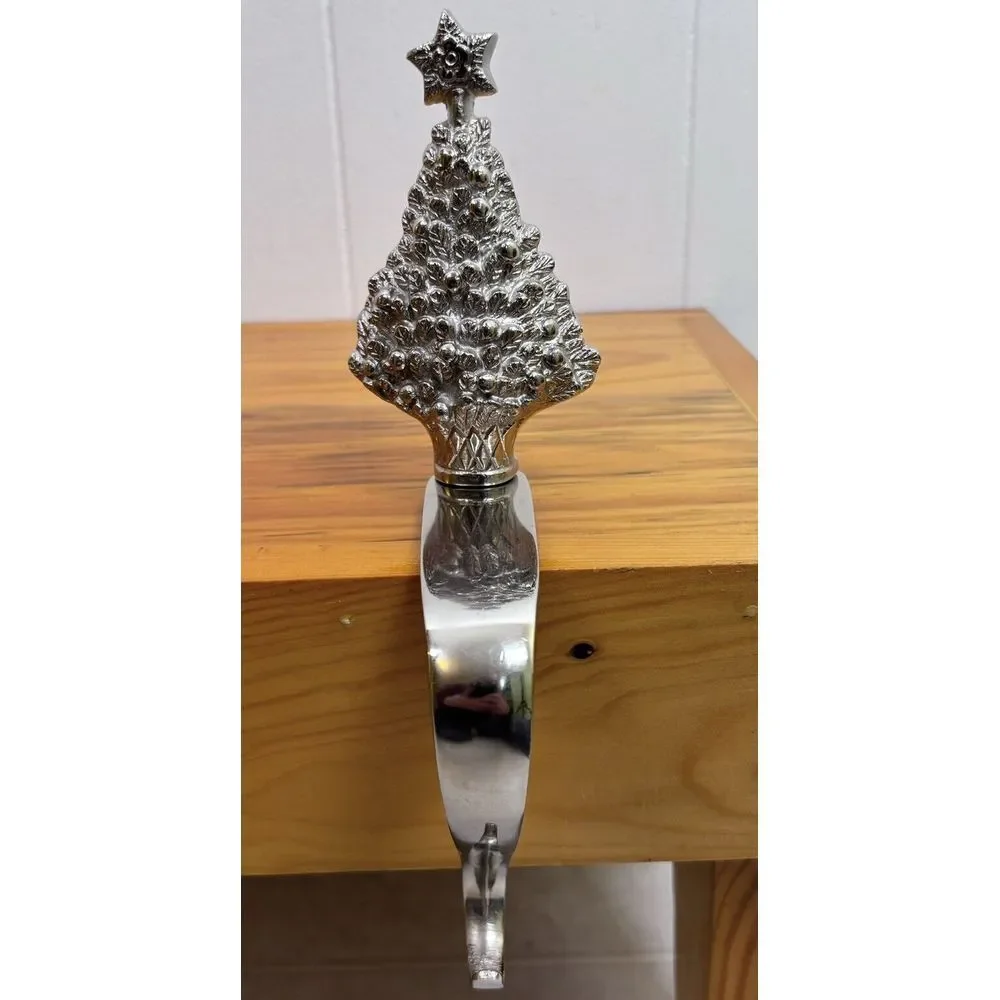 Christmas Tree Holiday Stocking Hanger Holder Silver‎ Heavy Brass