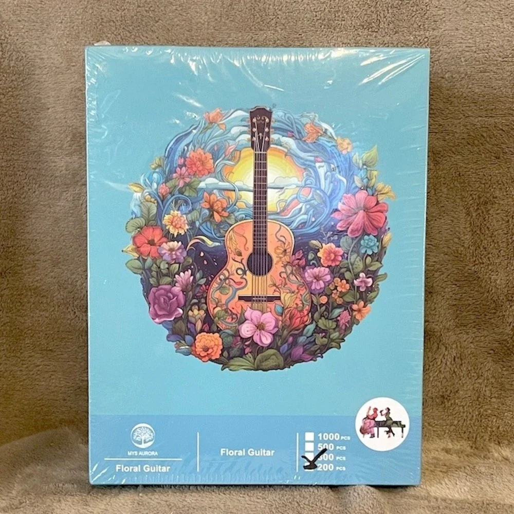 MYS AURORA‎ Floral Guitar 200 Piece Wooden Jigsaw Puzzle 1501454 New Sealed