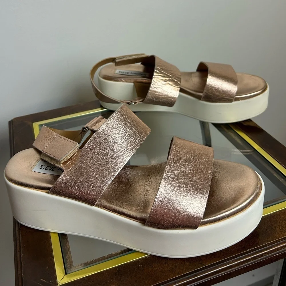 Steve Madden Made in‎ Italy Platform Sandals Women 9 Bronce leather casual chic
