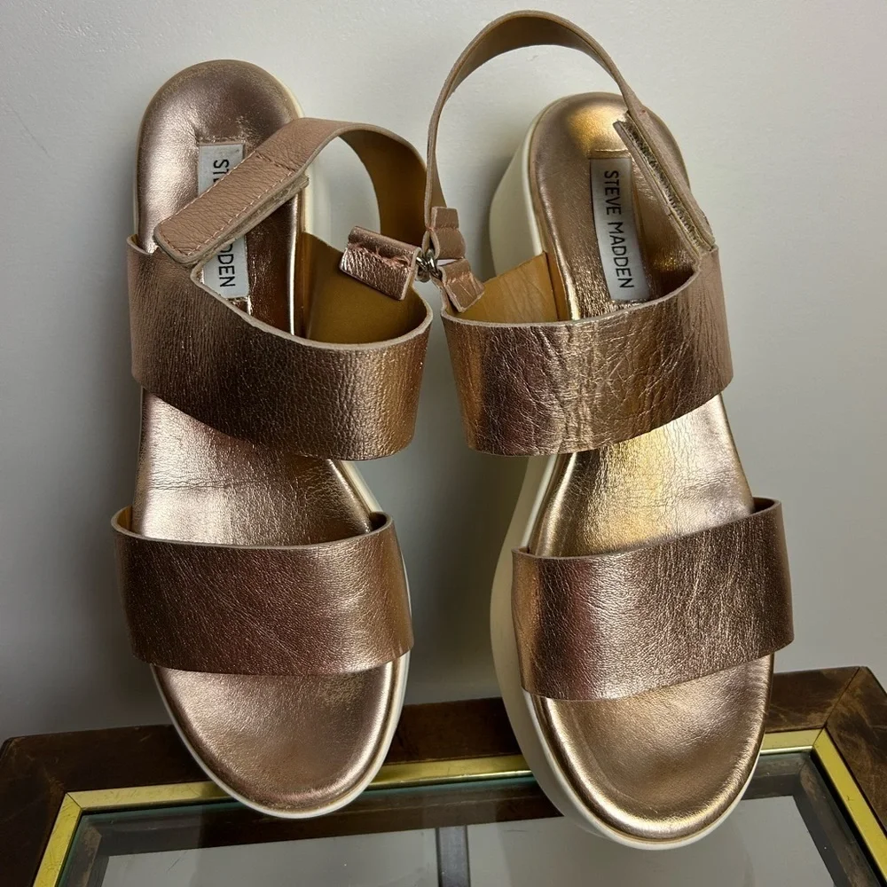 Steve Madden Made in‎ Italy Platform Sandals Women 9 Bronce leather casual chic