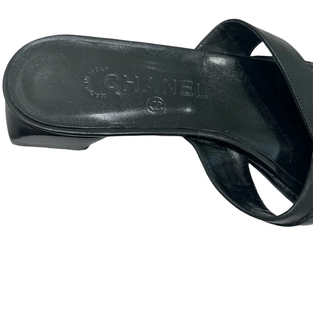 CHANEL black leather