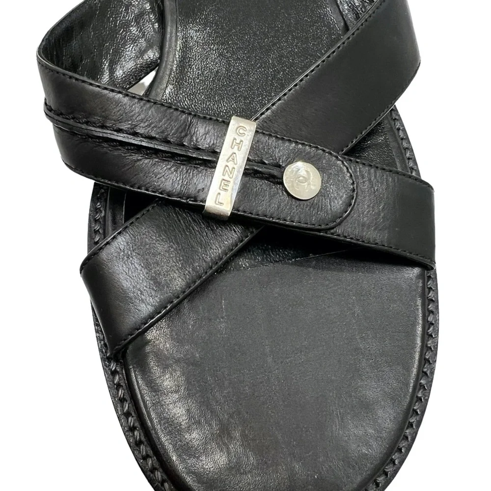 CHANEL black leather