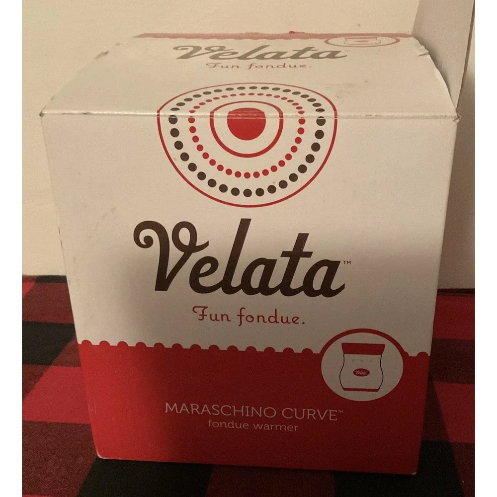 Velata Maraschino Curve Fondue Warmer Red White Silicone Dish Forks Complete Set