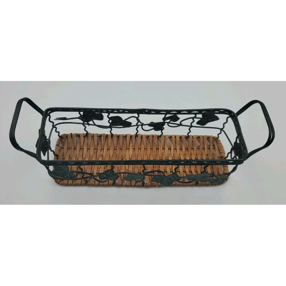 Ivy Leaf Metal‎ Basket With Wicker Bottom Rectangular Centerpiece Fruit Basket