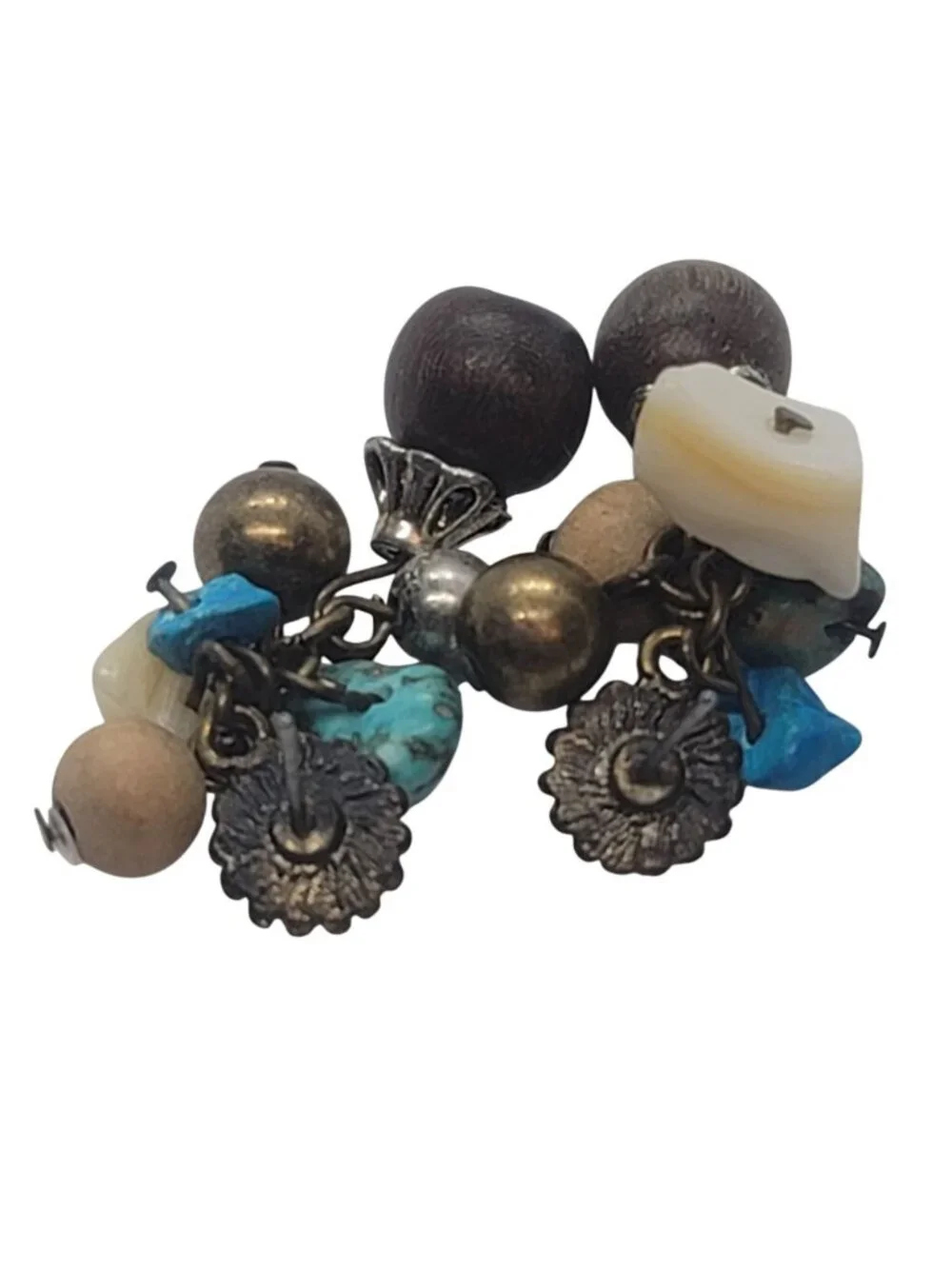 Vintage Boho Dangle Earrings With Beads & Turquoise Accents