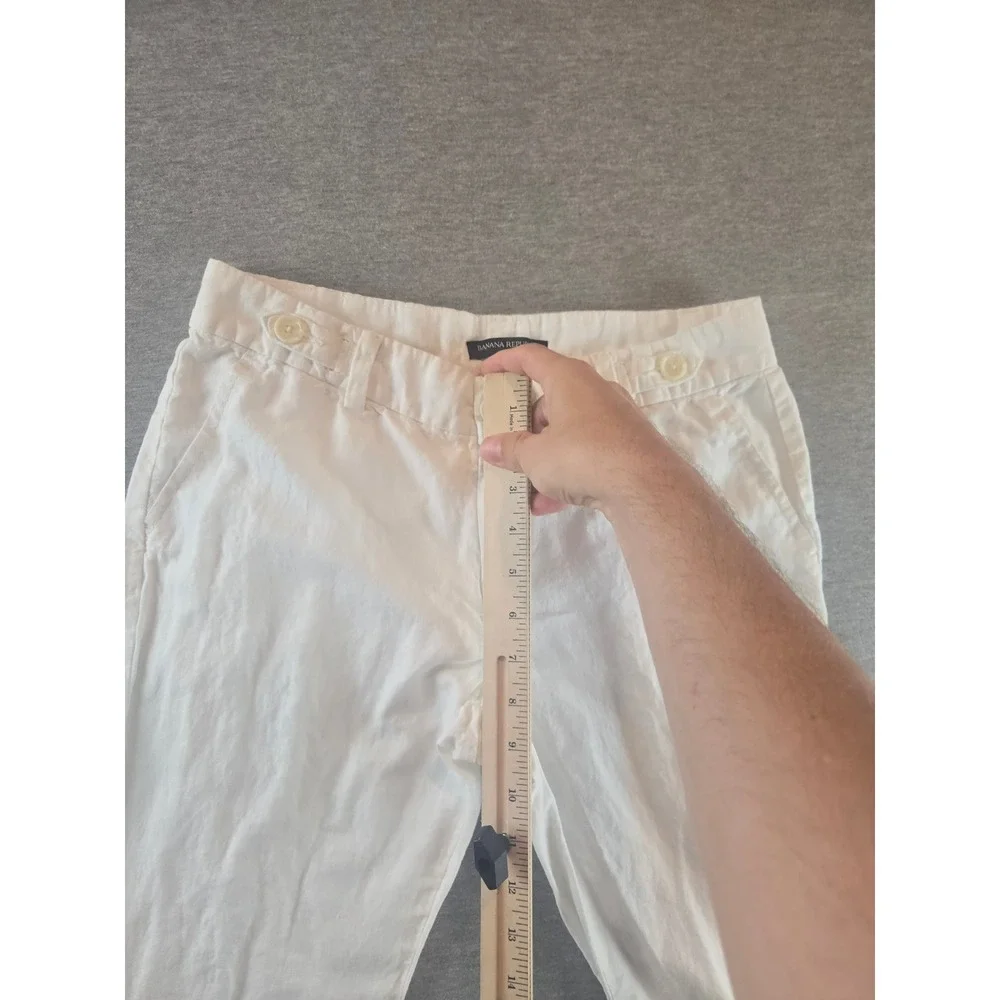 Banana Republic Linen Crop Pants Women 4P White Cuffed Button‎ Tab Trousers