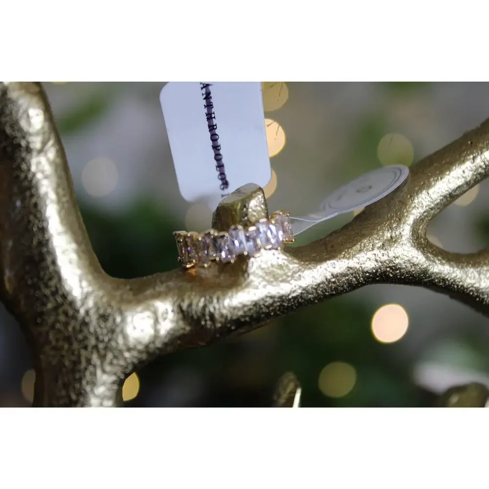 Anthropologie Baguette Crystal Eternity Band Ring Size 5 Gold Tone NWT MSRP $44
