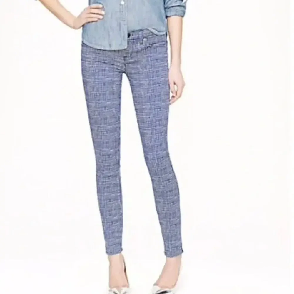 NWOT J Crew Toothpick Basket Weave Blue White Print Skinny Jeans Size 29