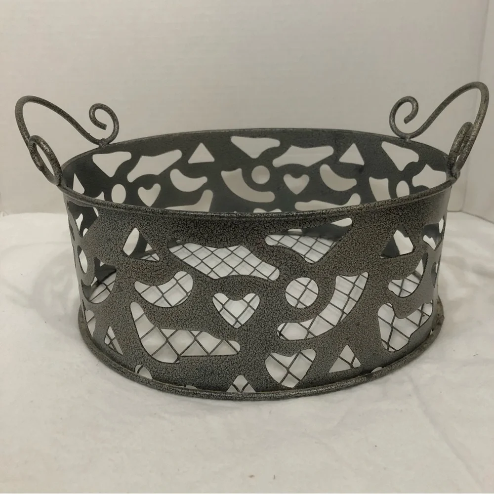 Metal Tray Basket With Handles 10”  Wide Home Decorative Accent