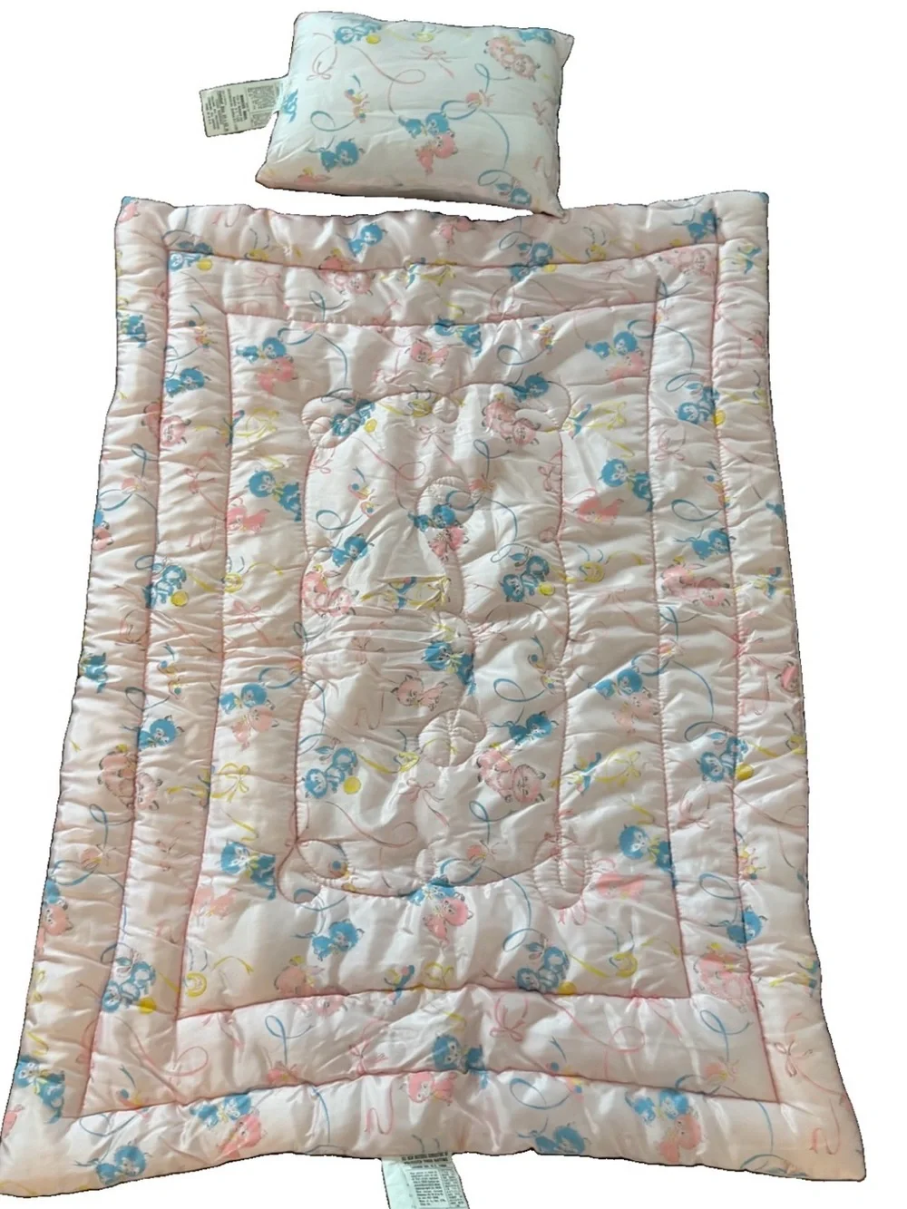 Vintage Rosebud Pink Blue Cat Kitten Baby Toddler Blanket Polyester