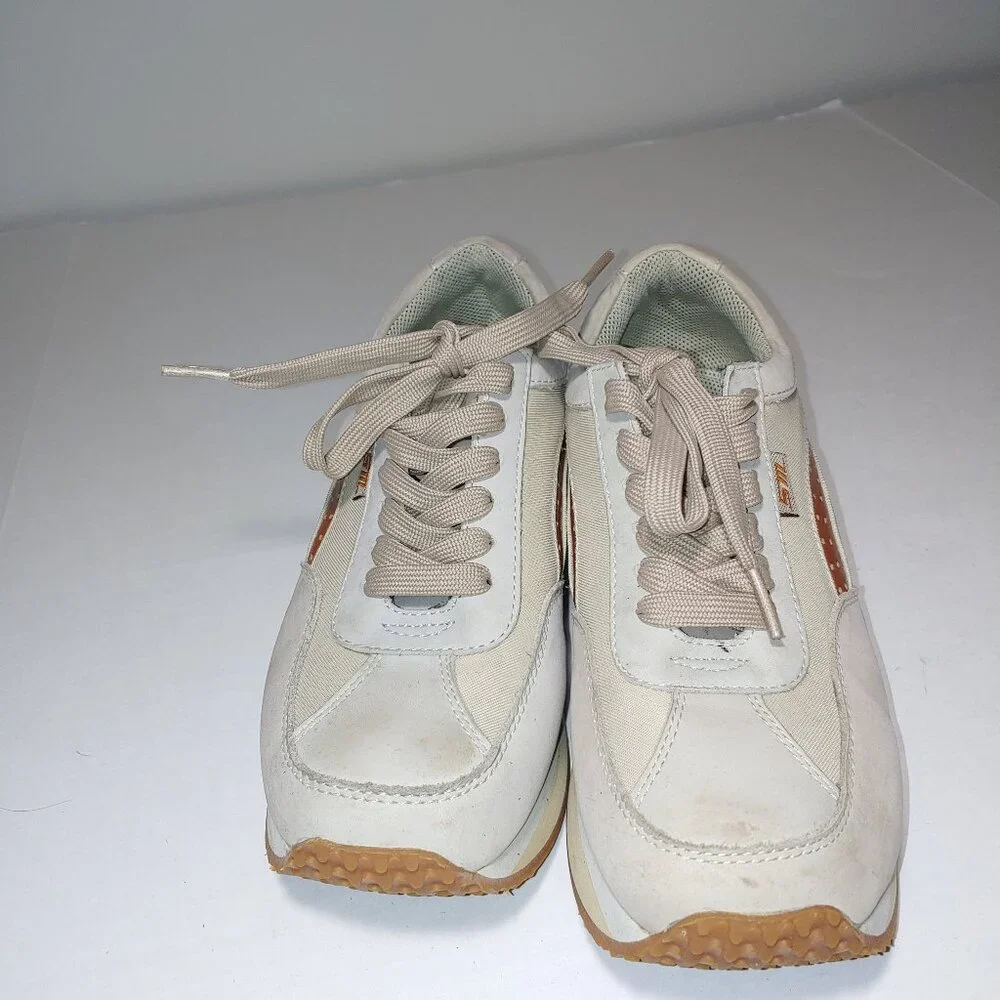 Steve Madden Ralli Platform Sneakers Nubuck Canvas Lace Up Size 7.5 Cream