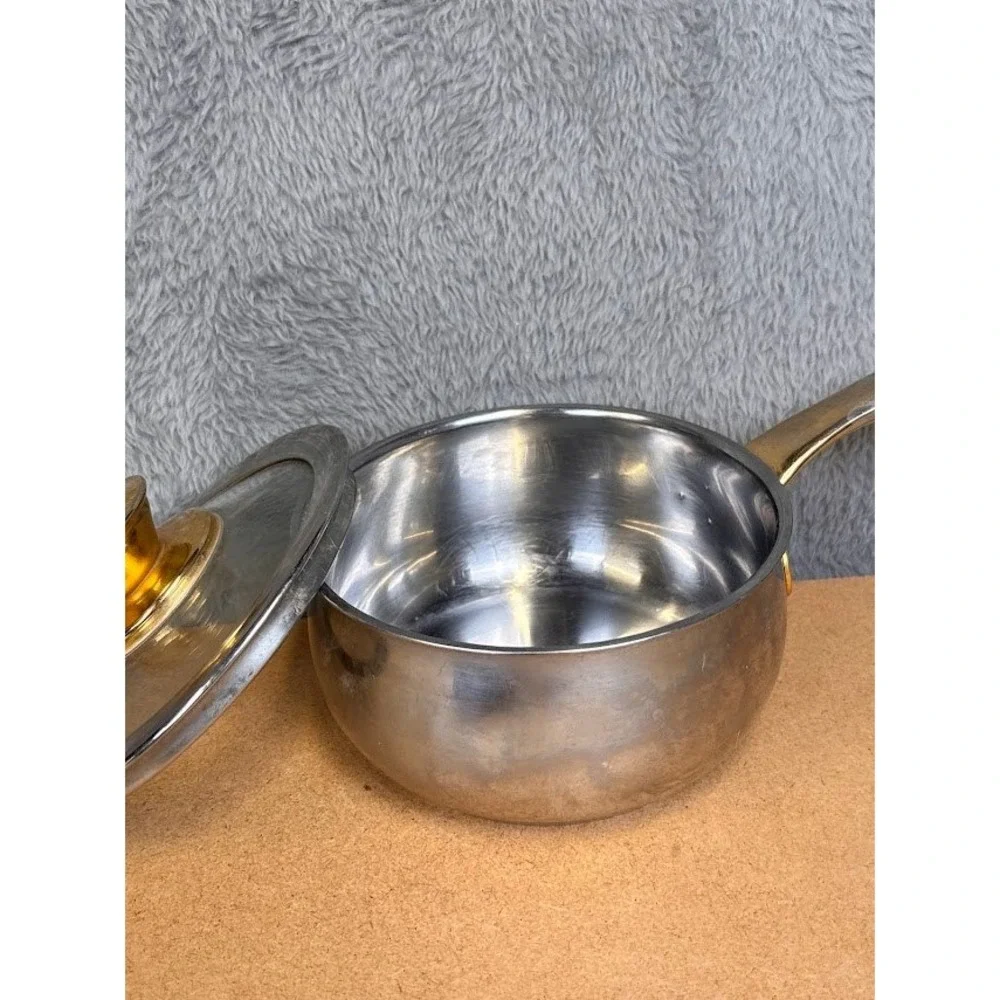 Command Performance 18/10 Stainless Steel 1QT Saucepan Gold Handle Glass Lid Pot