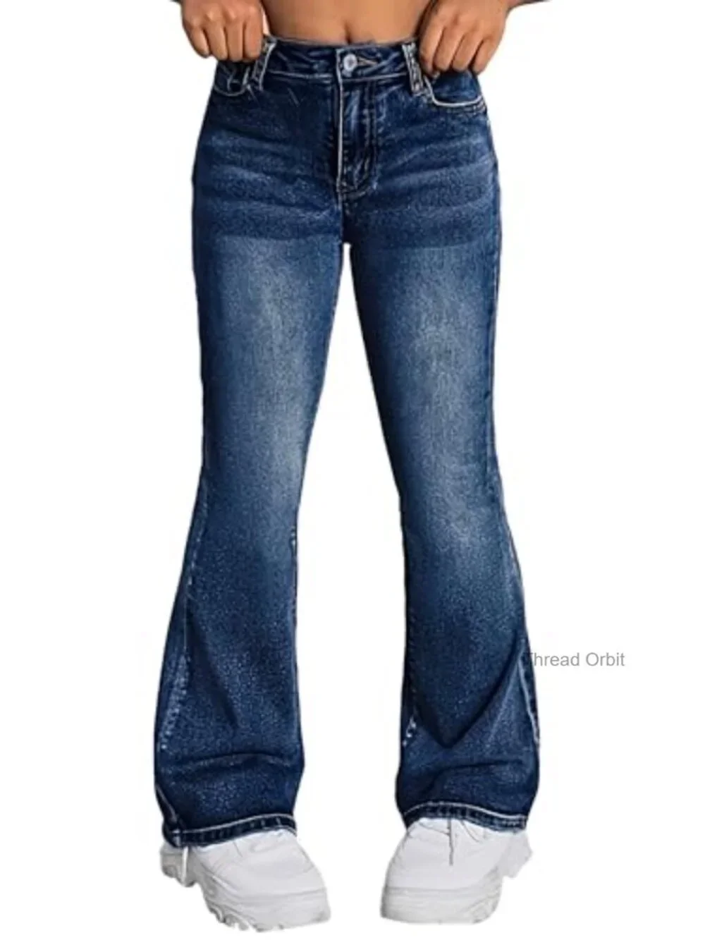 Girls Ripped Flared Jeans Bell Bottoms Retro Denim Pants High Waist Skinny