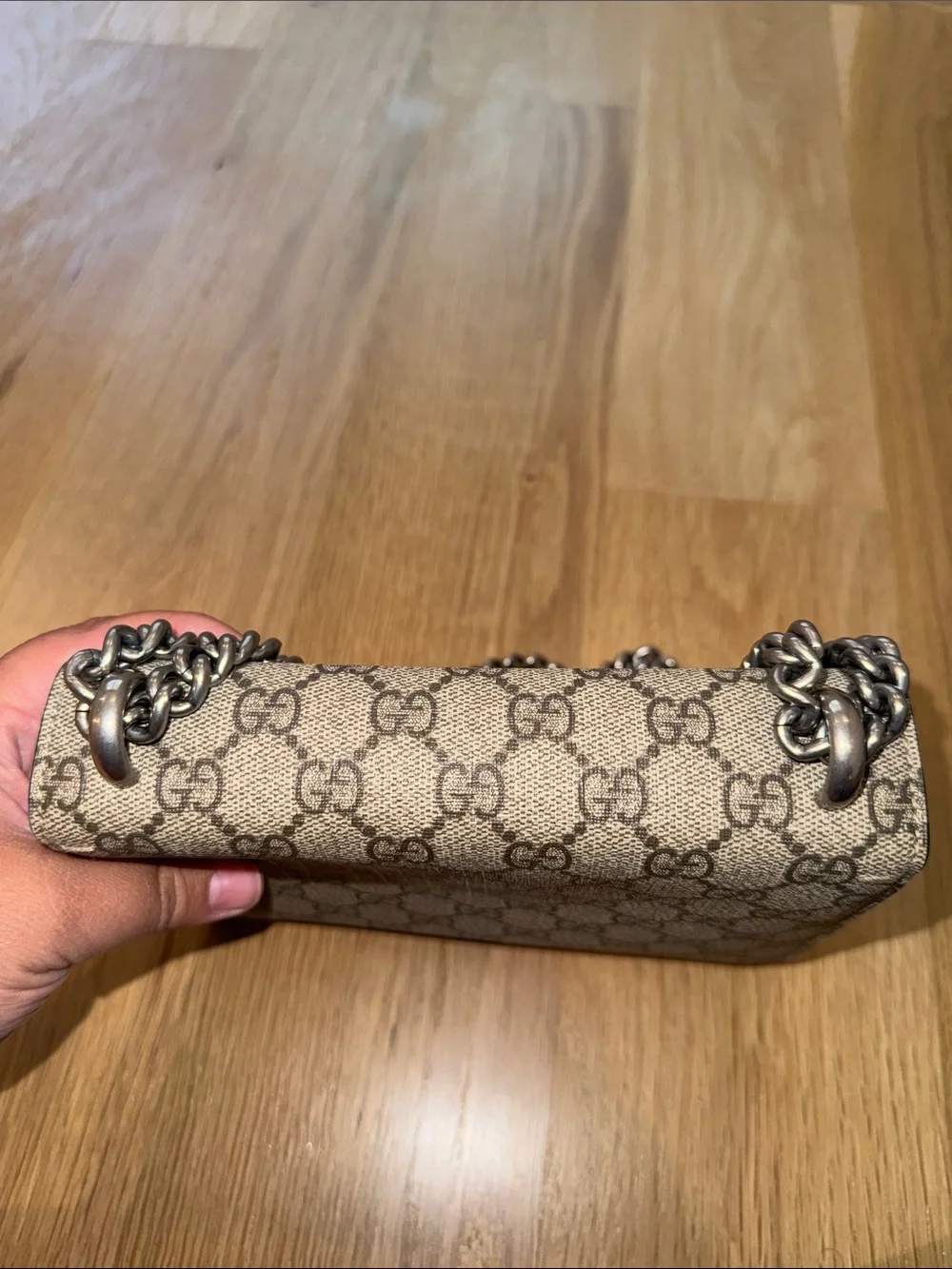 Gucci Beige GG Supreme Shoulder Bag with Black Trim