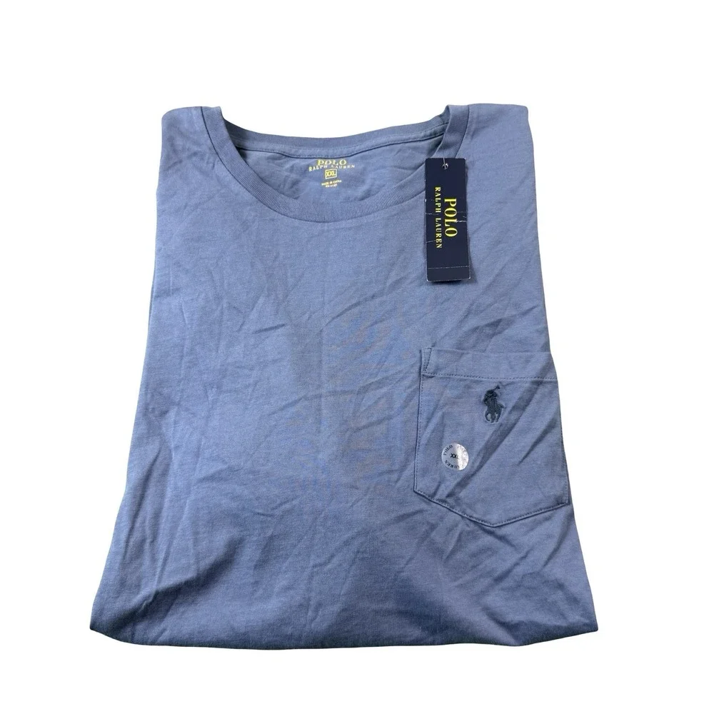 Polo Ralph Lauren Blue Pony Horseman Pocket S/S Cotton T Shirt Size 2XL NWT