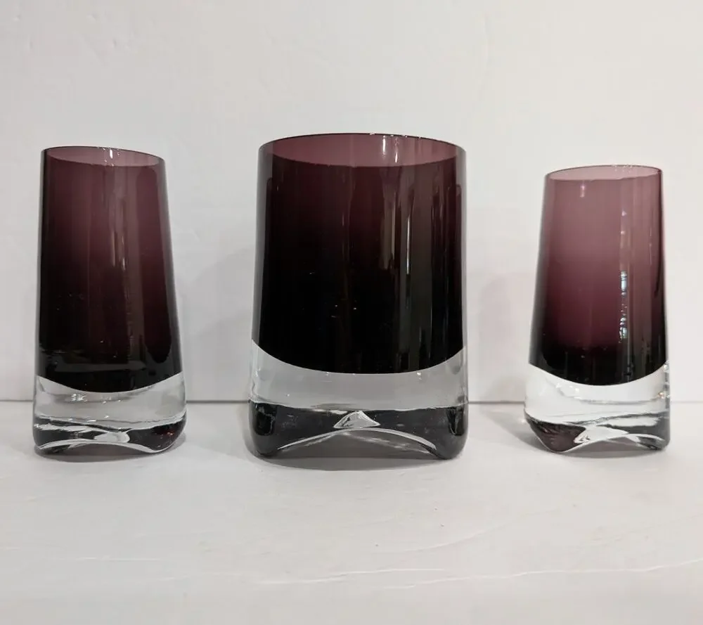 Vintage Scandinavian Purple Sommerso Shot Glass/Gin Glass Set Of 3 Mid Century